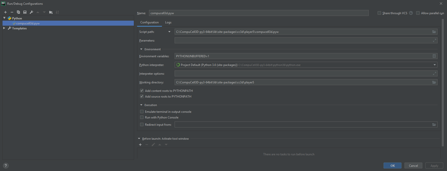 Edit Configurations continued