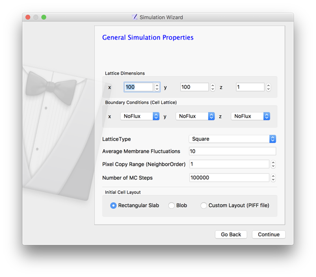 Figure 2 Specification of basic cell-sorting properties in Simulation Wizard. Change NeighborOrder to ``2``.