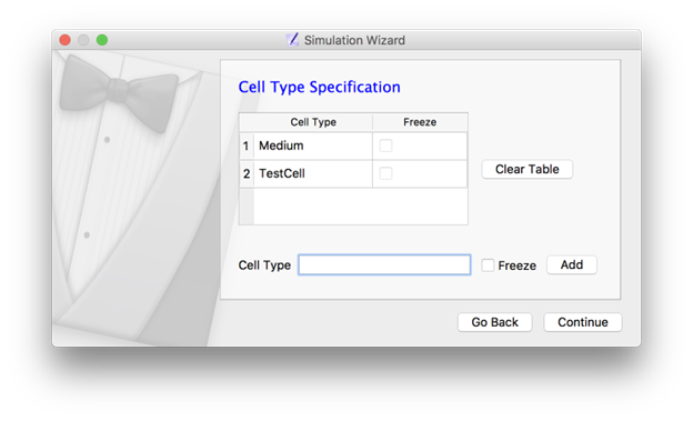 Figure 3 Specification of cell-sorting cell types in Simulation Wizard.