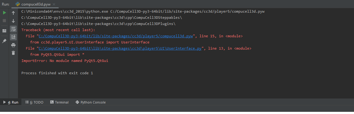 Error indicating the need to set up Python environment